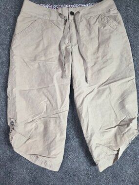 Columbia Womens Beige Capri Cropped Pants Size 8 Cotton Blend Adjustable Hem